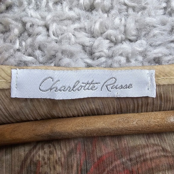 Charlotte Russe Floral Ruffle Top Womens Large Earthy Boho Mesh Peplum Blouse - Picture 5 of 11